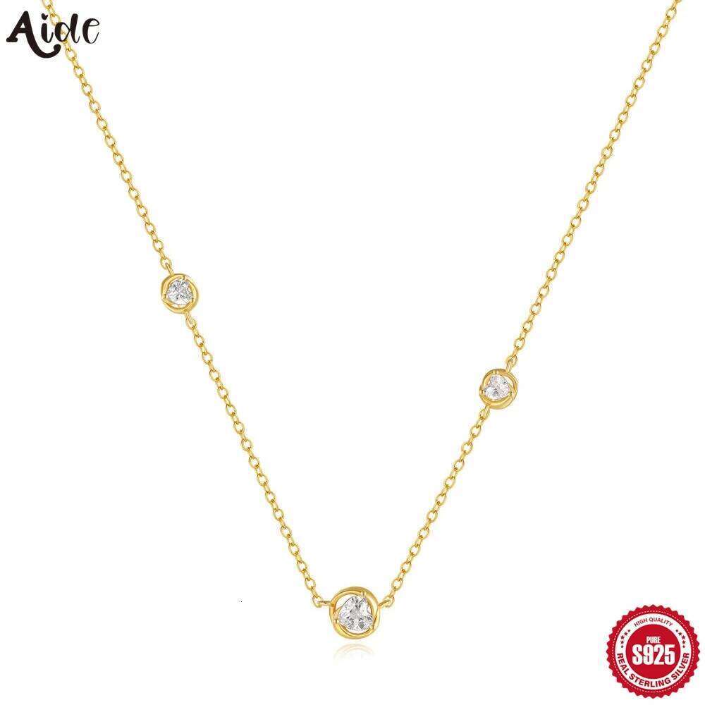 Aide Plata 925 Sterling Silver Round Zircon Necklace for Women Small CZ Pendant Choker Neck Chain Bride Gift Fine Jewelry