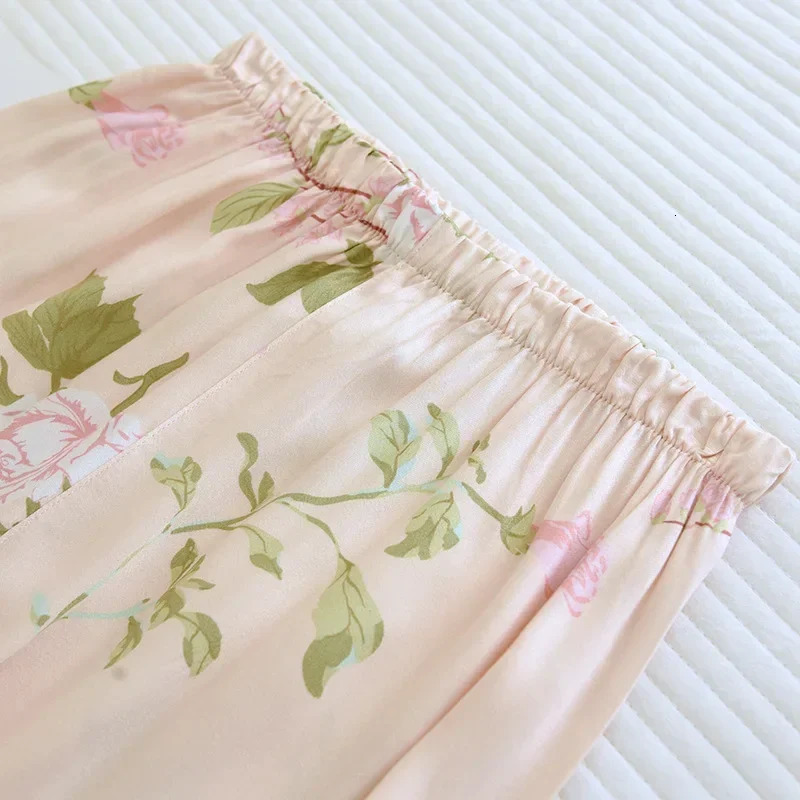 Spring and Autumn Thin Cotton Viscose Floral Printed Long Pants Pajamas Suit Sleeved Womens Sleepwear Sets Home Clothing 251231