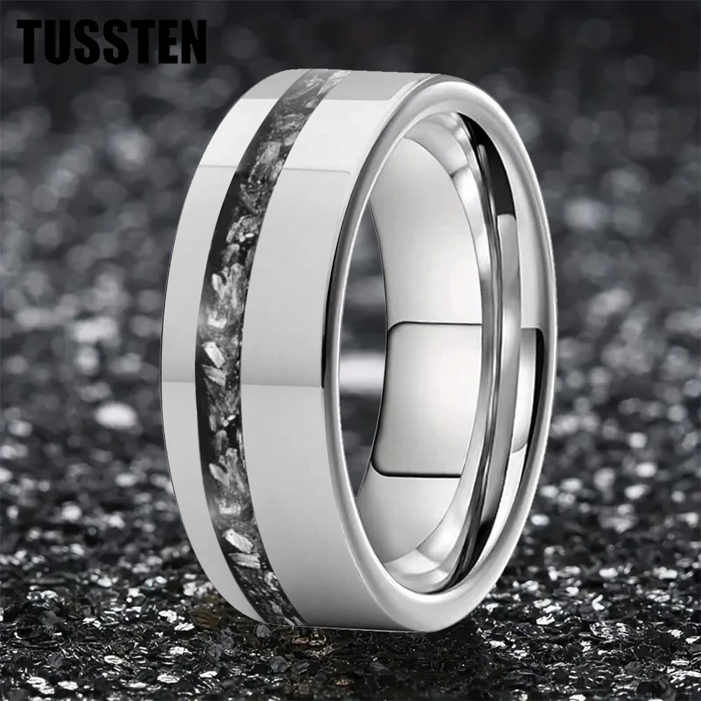 TUSSTEN 6/8MM Mens and Womens Wedding Ring With Meteorite Fragments Inset in the Offset groove for a Comfortable Fit 251230