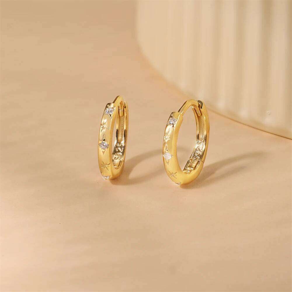Aide 925 Sterling Silver 9mm Hoop for Women Fine Zircon Star Round Circle Earrings Fashion Party Jewelry Accessories