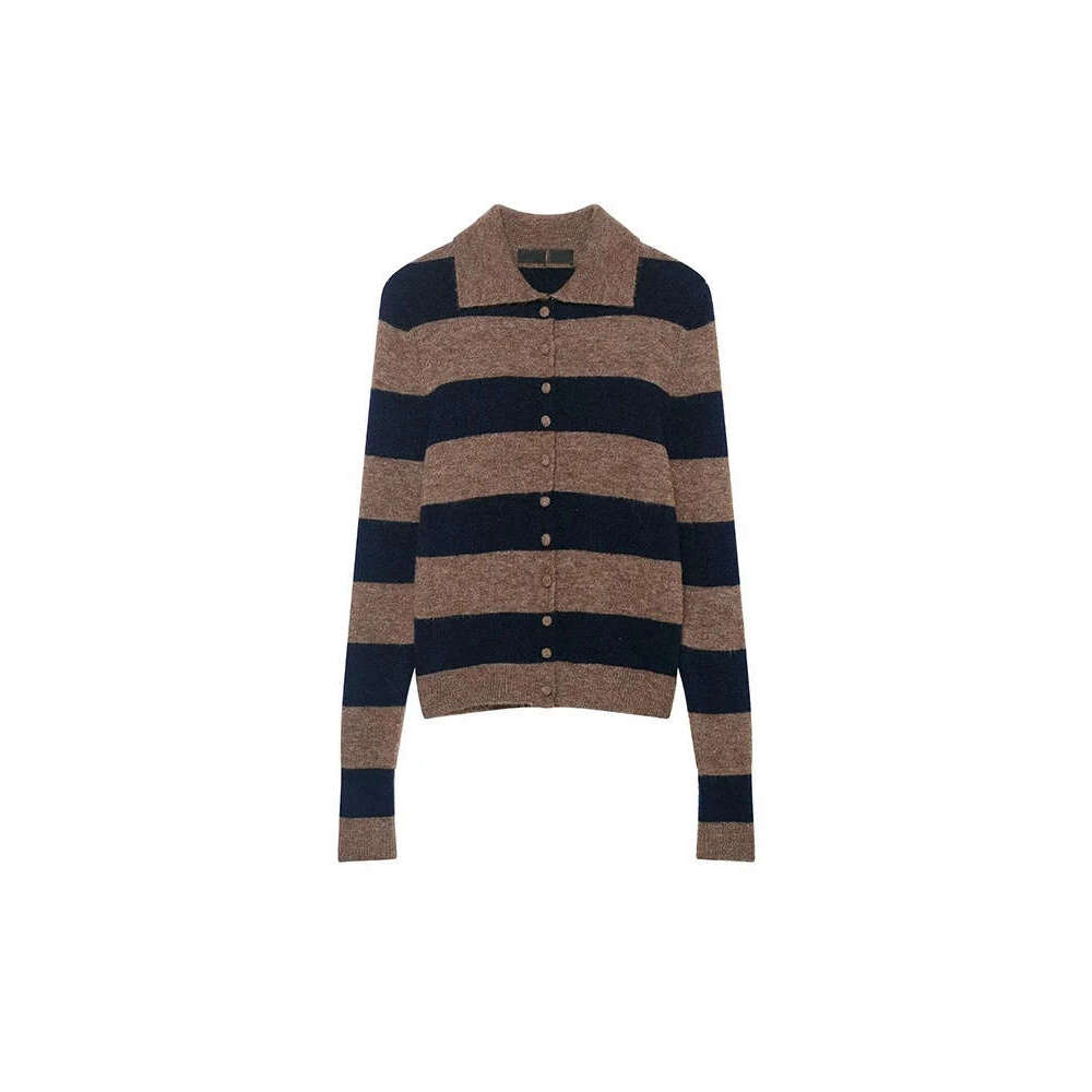 New Contrast Striped Knit Cardigan Women's Autumn And Winter Loose Short Coat Color Matching Sweater