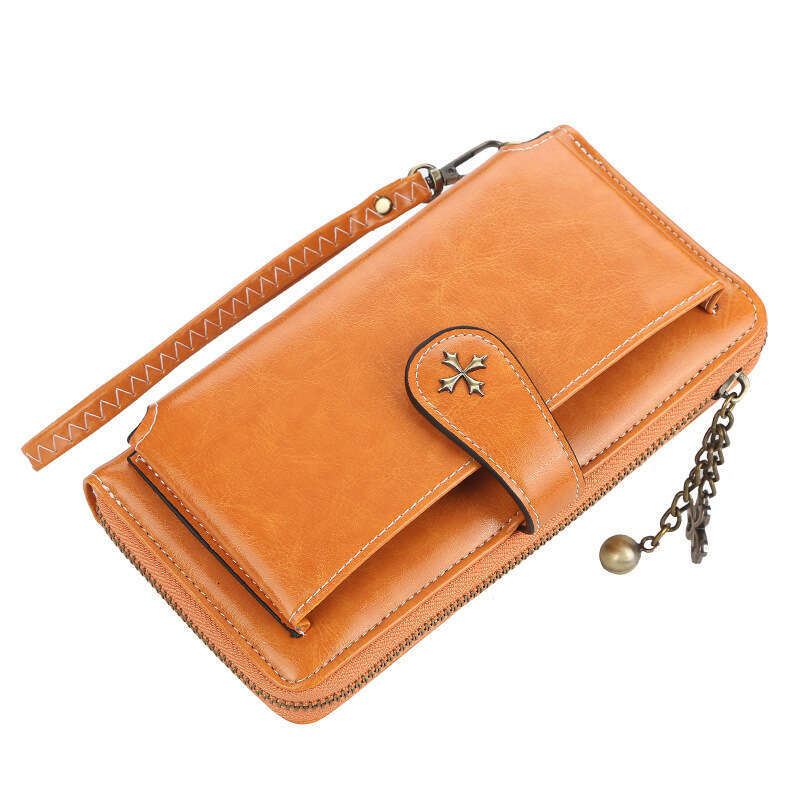 Women's Long Wallet Baellerry European and American Style Buckle Oil Wax Leather Handbag Large Capacity Vintage Phone Bag Hot Item