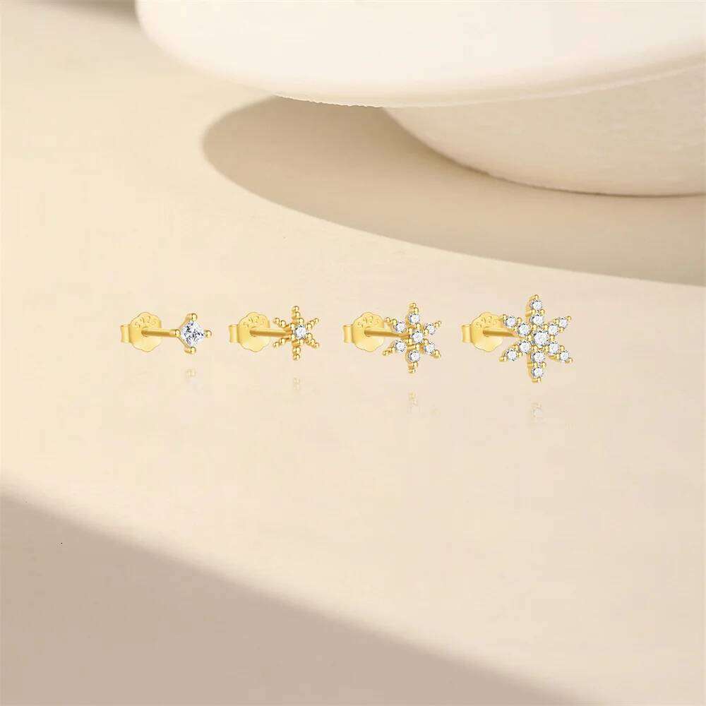 Aide 925 Sterling Silver 4PCS Zircon Star Ear Stud Earrings Set For Women 18K Gold Color Cartilage Earring Piercing Fine Jewelry