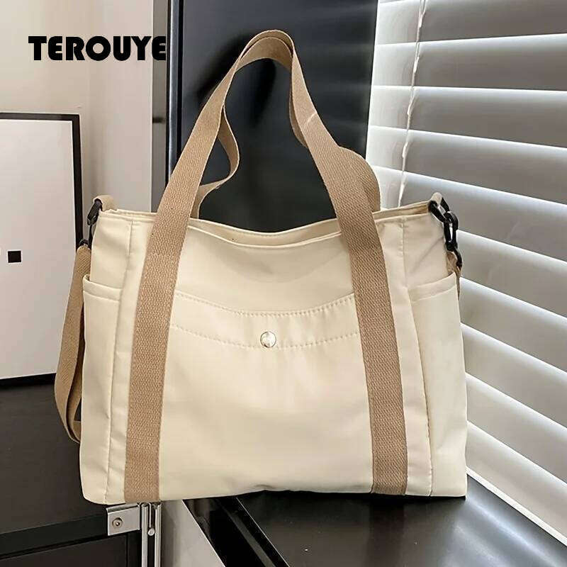 Large Capacity Nylon Crossbody Casual Solid Color Messenger Shoulder Bag With Removable Strap TEROUYE