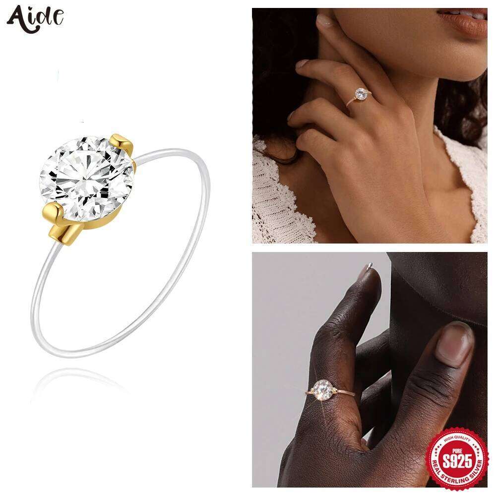 Aide 925 Sterling Silver Personality Invisible Transparent Fishing Line Sparkling Zircon for Women Niche Design Sense Ring