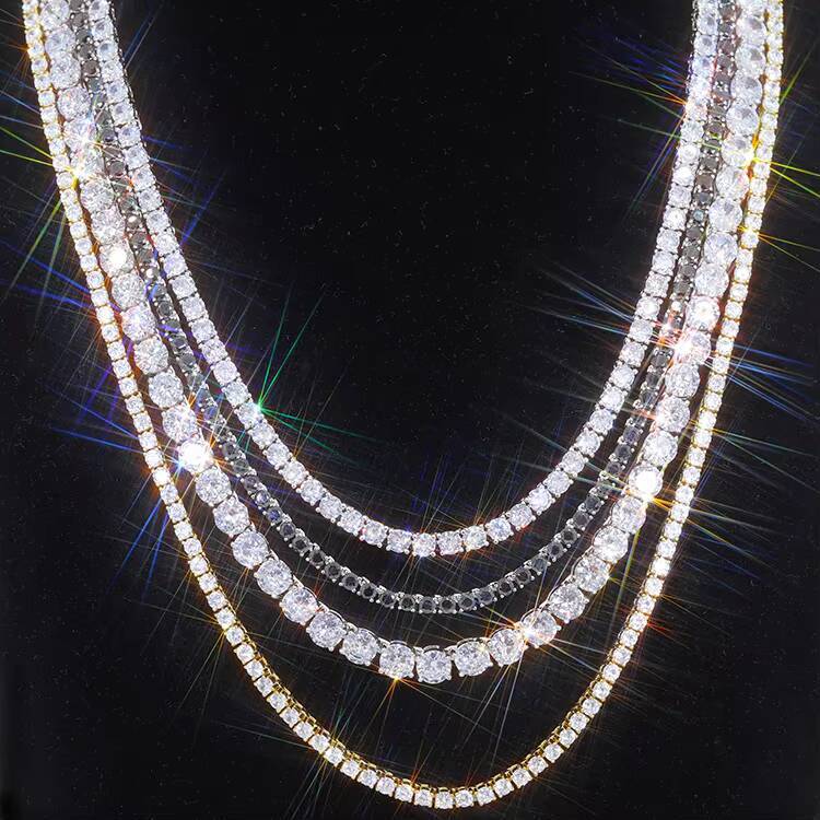 RTS Passed Diamond Tester Tennis Chain S925 Silver with Iced Out Vvs Moissanite Tennis Necklace for Women Necklace