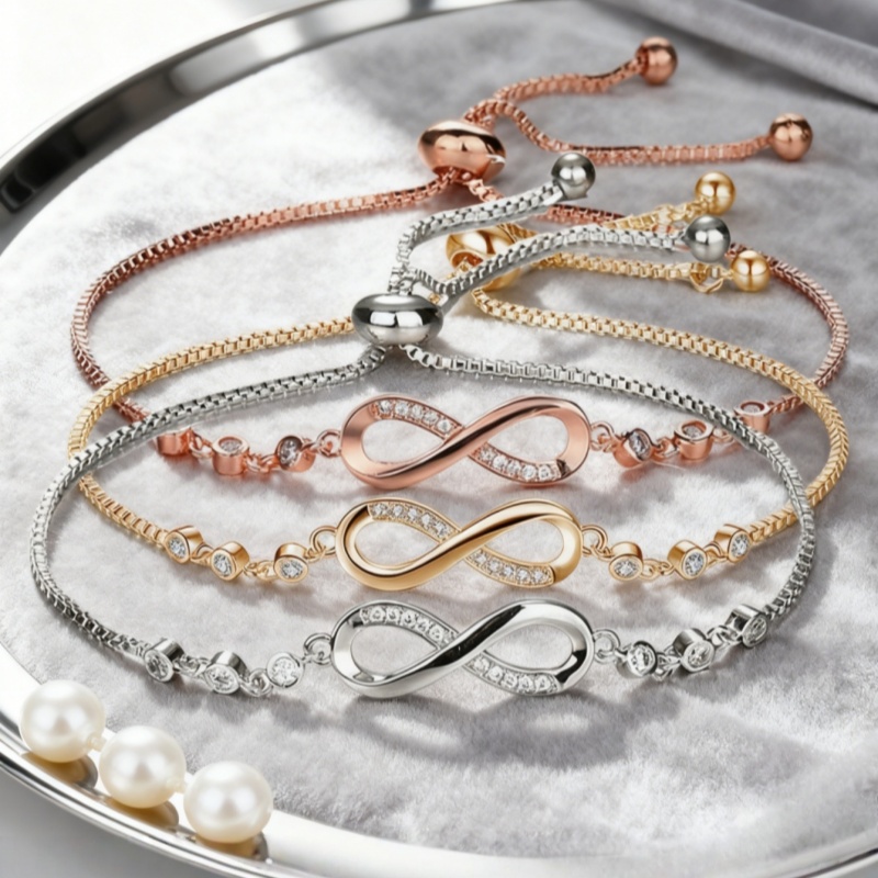 Valentine's Day Hot Sale Infinity Bracelet 3-Tone Shiny Crystal Jewelry Bestseller