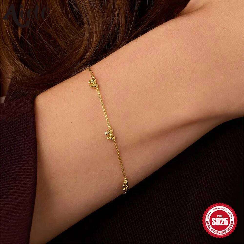 Aide 925 Sterling Silver Sweet Cute Bow Charm Bracelet for Women Girl Fashion Elegant Link Chain Lucky Pulsera Jewelry Accessori
