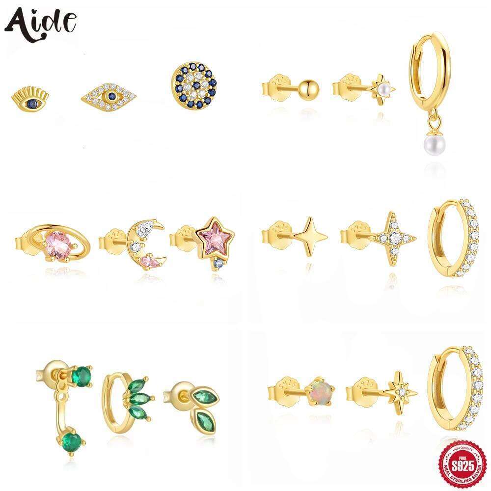 Aide 925 Sterling Silver 3pcs Set Stud Earring Black Green Zircon Earrings For Women Girls DIY INS Piercing Ear Studs pendientes