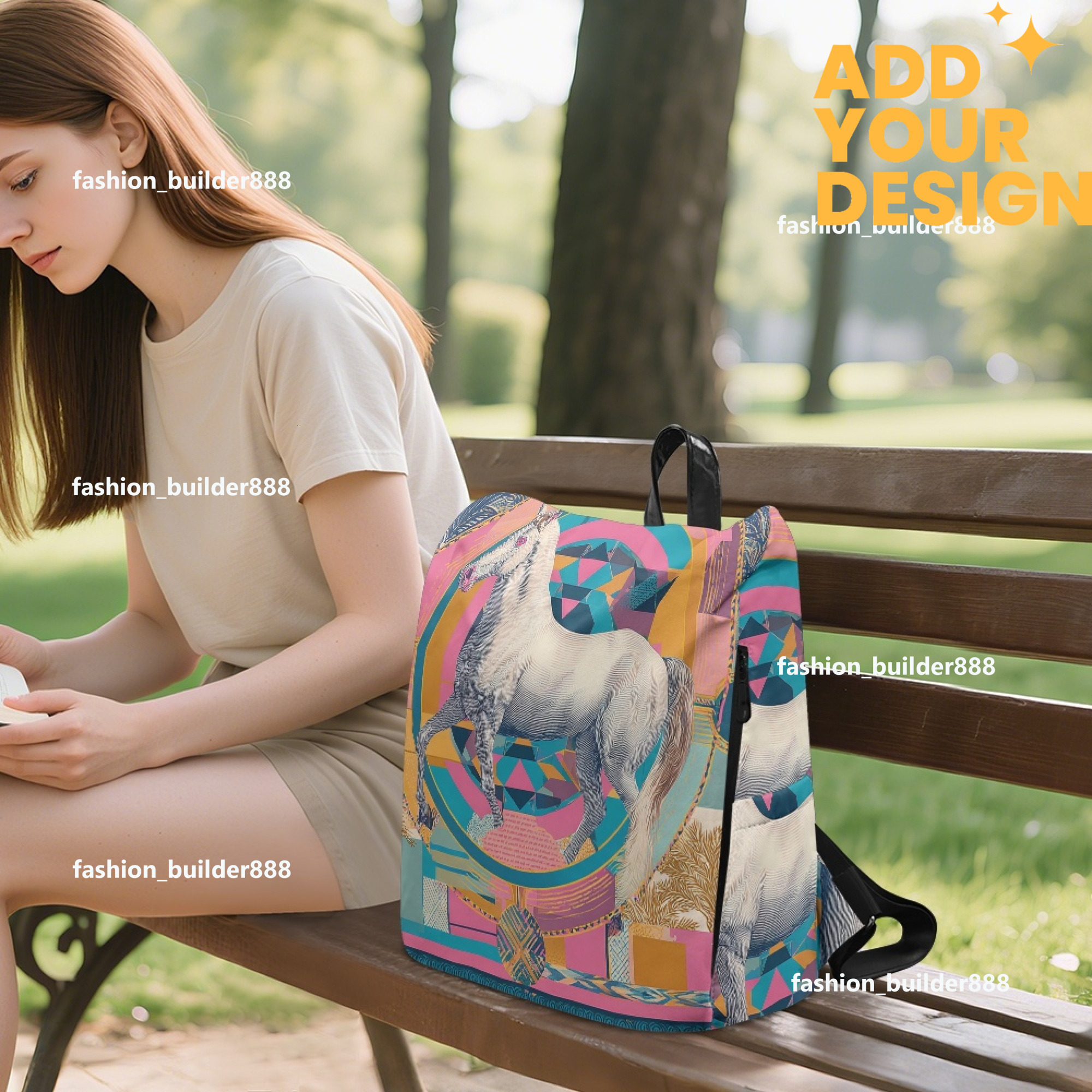 Custom H Designer Fashion Anti Theft Backpack Luxury Horse Pattern Unisex Full Print Backpack Laptop Bag Travel Bag H34