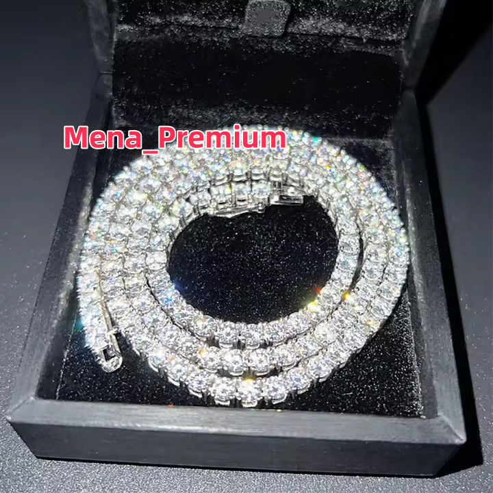 VVS Iced Out 925 Silver Moissanite Diamond Tennis Chain Necklace in 3mm 4mm 5mm 65mm Sizes