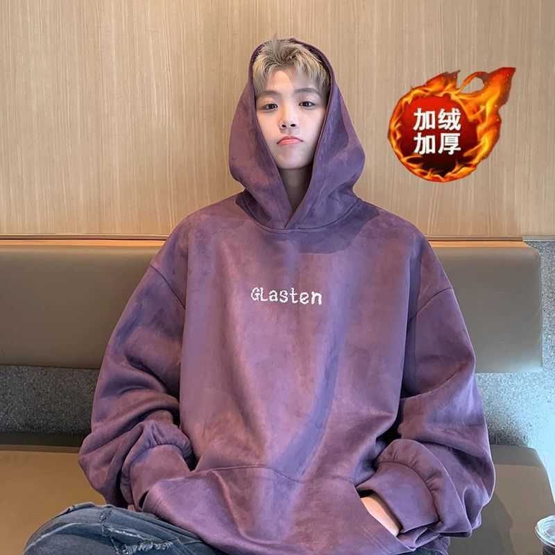 Hooded Sweatshirt Suede Heavyweight American Style Autumn Winter New Fleece Thickened Trendy Oversize Couple Jacket