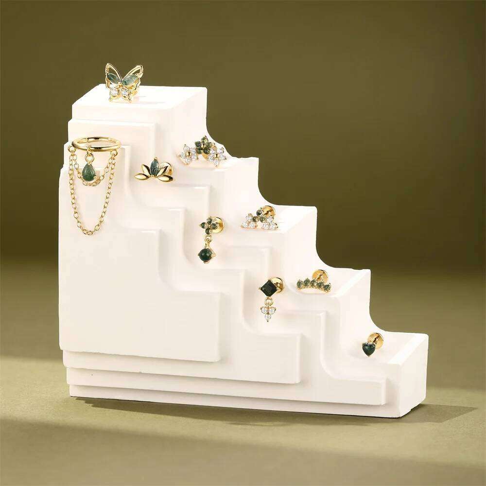 Aide 925 Sterling Silver Small Tiny Green Agate Stud Earrings Gold Color Cut Crystal Studs Ear For Women Jewelry Pendientes 1PC