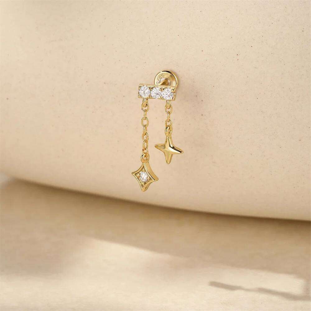 Aide 1pc 925 Sterling Silver DIY Handmake Zircon For Women Flat Head Threaded Puncture Crystal Ear Bone Studs Ins Jewelry