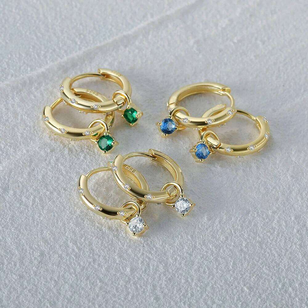 Aide 925 Sterling Silver White Green Blue Round CZ Zircon Pendant For Women Gift Sparkling Crystal Pave Circle Earrings