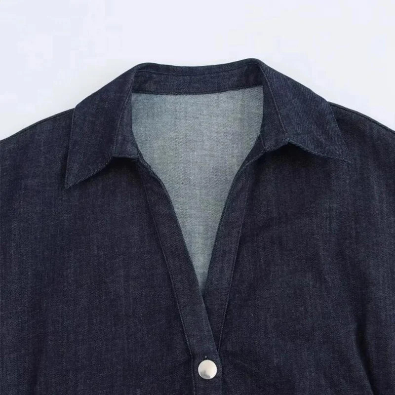 Denim Dress Womens Spring Summer Casual Long Dresses For Women 2026 Fashion Ruched Short Sleeve Streetwear Midi 251231