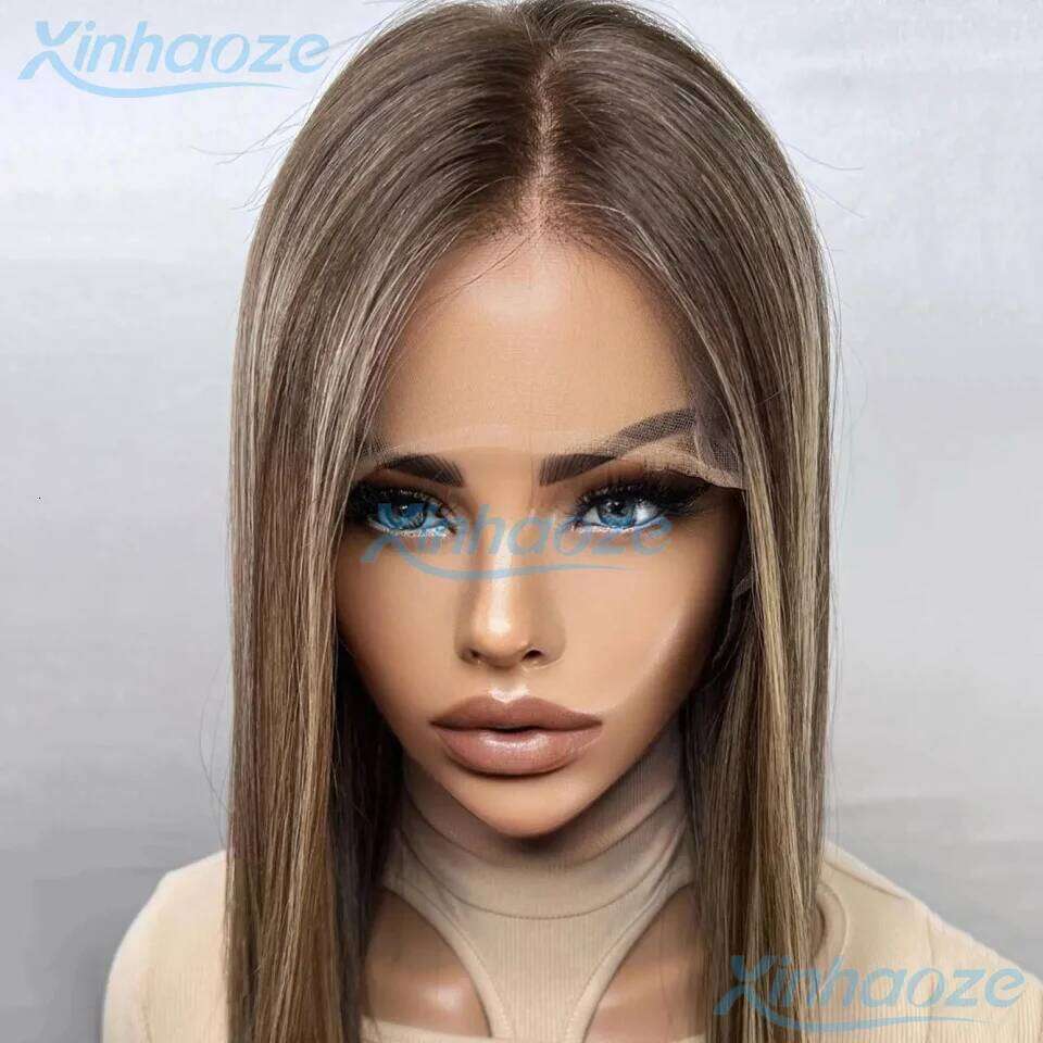 Silky Straight Human Hair Brown Blonde #4/27 Highlight Glueless 5x5 Silk Top Closure Pre Plucked 13x6/360 Lace Frontal Wigs