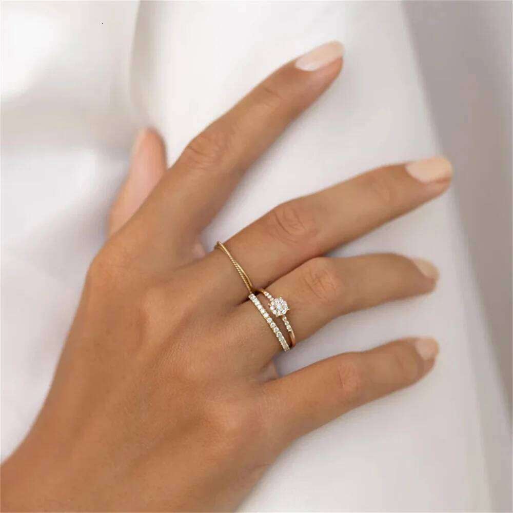 Aide Tiny Delicate Micro Pave Zircon Rings For Women 925 Silver Trendy Chic Crystal Daily Dating Women's Stackable Ring Jewelry