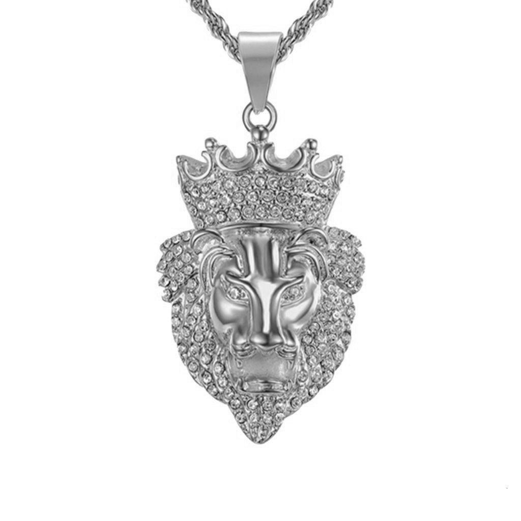 Luxury Brand Designer Jewelry Source European And American Classic Retro Titanium Steel Crown Lion Head Necklace Hip Hop Punk Style Pendant Choker Who
