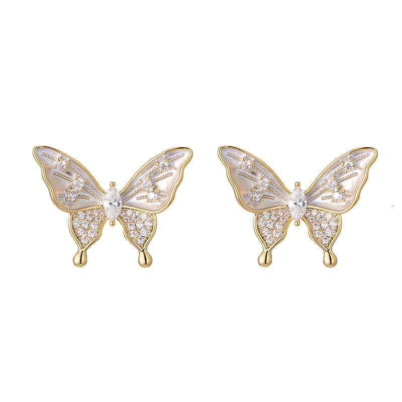 Micro Inlaid Full Zircon Oil Drop Butterfly for Women Original Design High-end Fashion Light Luxury Stud Hot Sweet Earrings