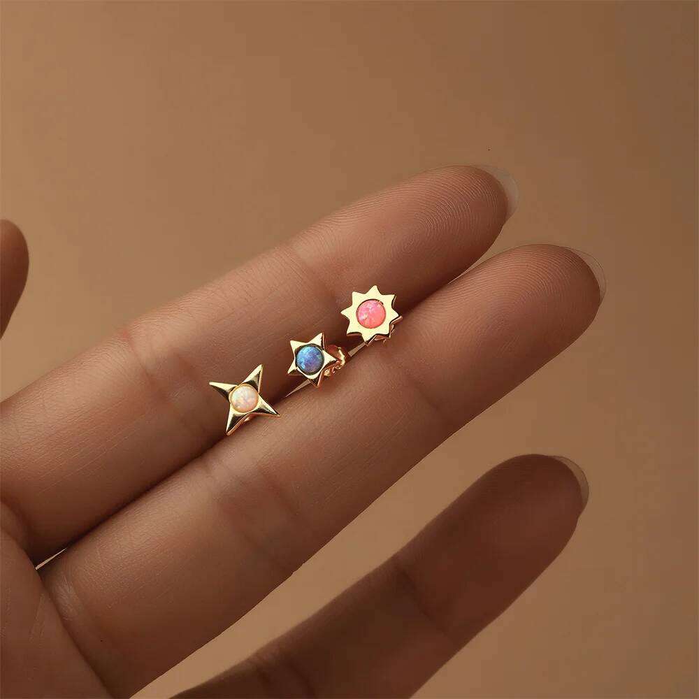 Aide 925 Sterling Silver Opal Star Flower Earring Elegent Jewelry For Women Wedding Engagement Gift Sparkling Ear Studs Set