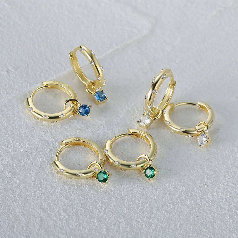 Aide 925 Sterling Silver White Green Blue Round CZ Zircon Pendant For Women Gift Sparkling Crystal Pave Circle Earrings