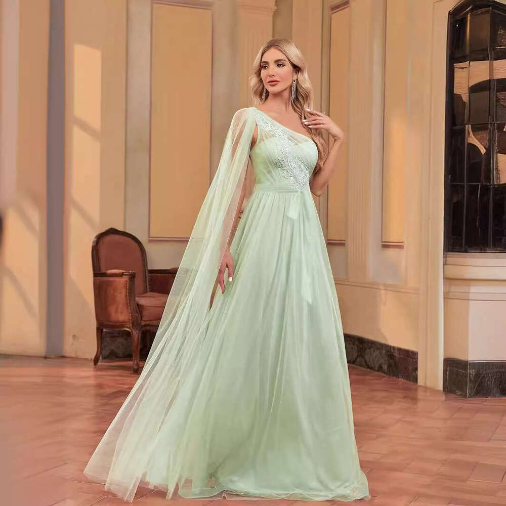 New Style Floor Length Sleeve Appliqu Chiffon Long Dress Mermaid Bridesmaid Banquet Evening Gown Women S Luxury Clothing