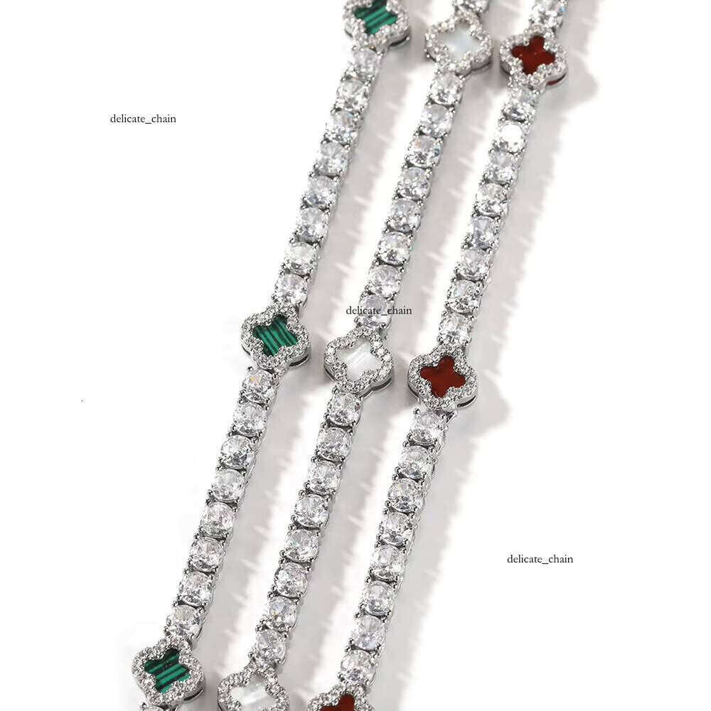 Women's Gold-Plated Pearl Tennis Bracelet Chain VVS Moissanite Diamond Jewelry Set Hip-Hop Iced Black Clover Necklace