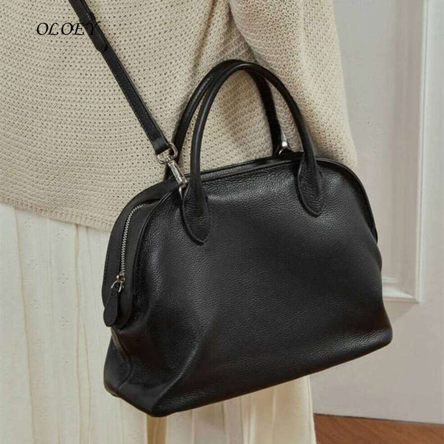 Oloey Burminsa Cowhide Genuine Leather Large Shell Tote Handbags For Women 2025 Luxury Office Ladies Shoulder Crossbody Bags Noble temperament bag