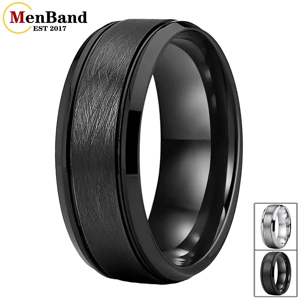 MenBand 8mm Black Tungsten Wedding Rings For Men Women Bevel Edges Satin Finish Comfort Fit Size 5-15 251230