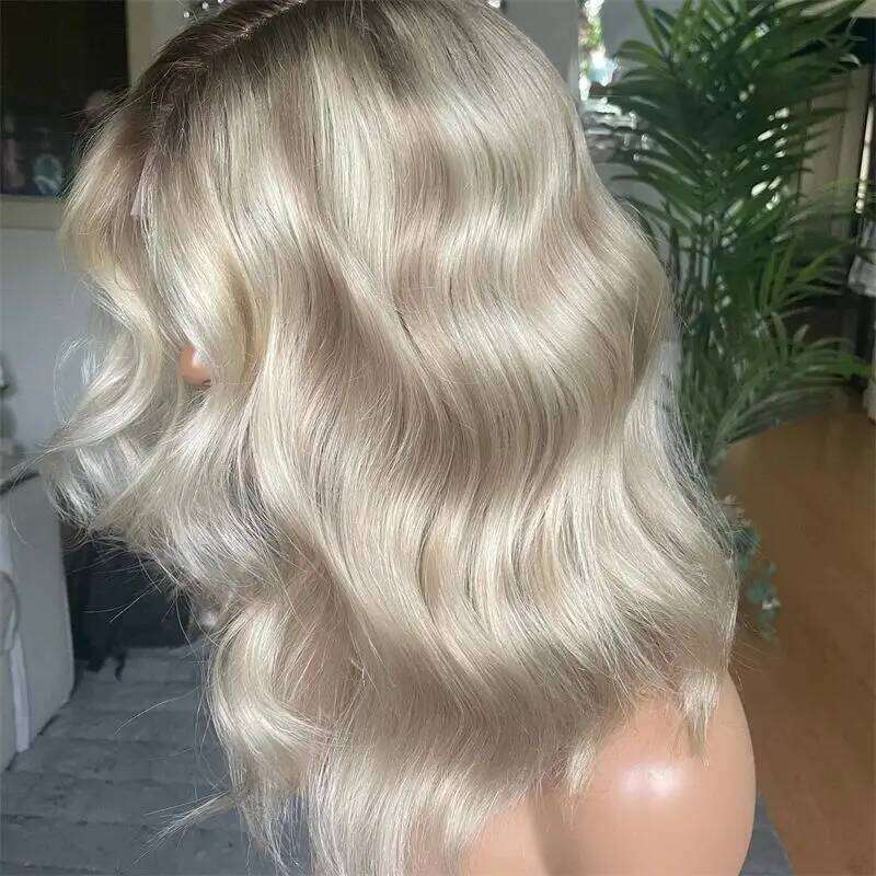 Honey Platinum Blonde Lace Frontal Wigs 13x4 Short Medium Woman"s Wig Glueless Loose Deep Synthetic Mix 5% Human Hair
