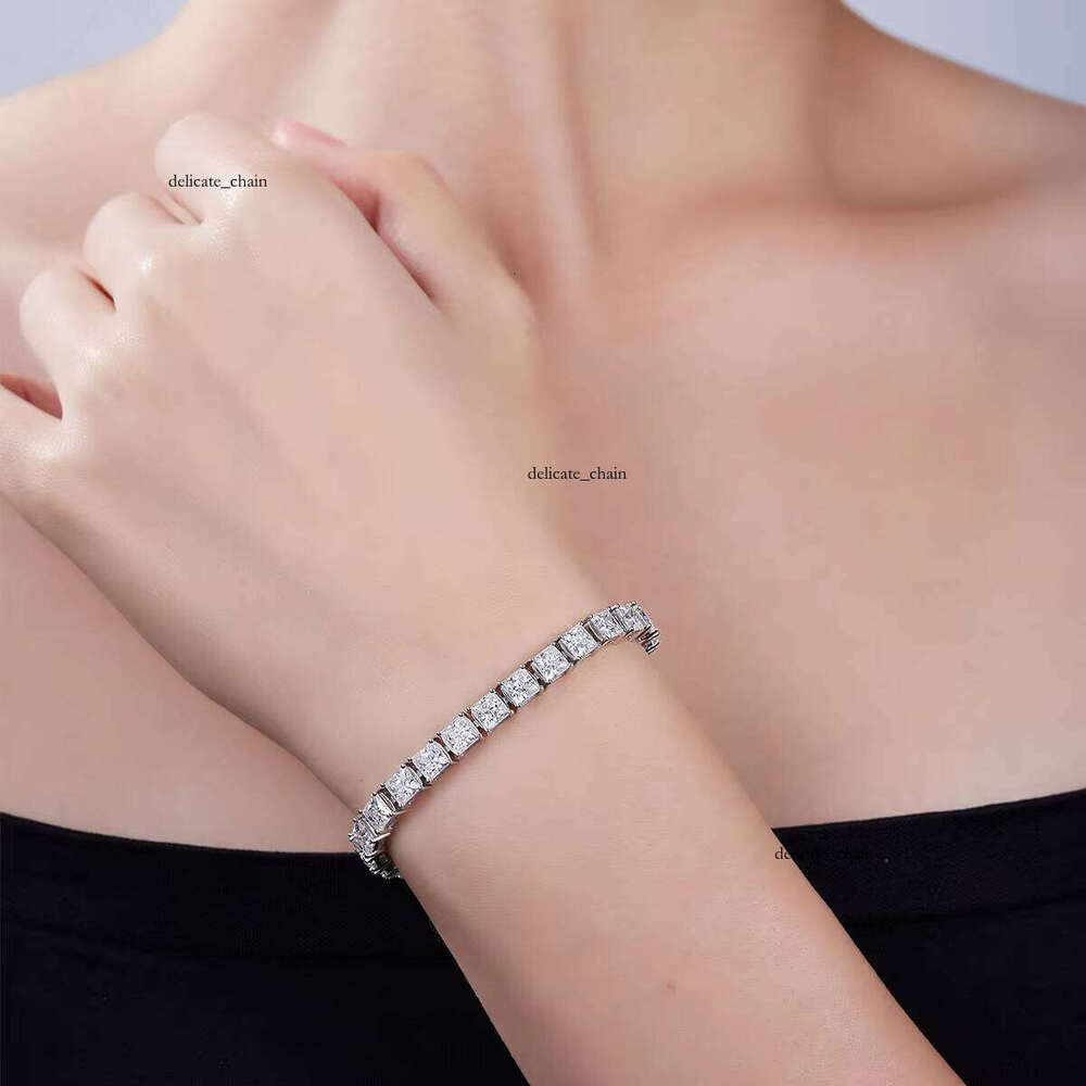 VVS Moissanite Multicolor Fashion Party Gift Jewelry Charm Tennis Chain 925 Sterling Silver Platinum Plated Silicone Clover Bracelet