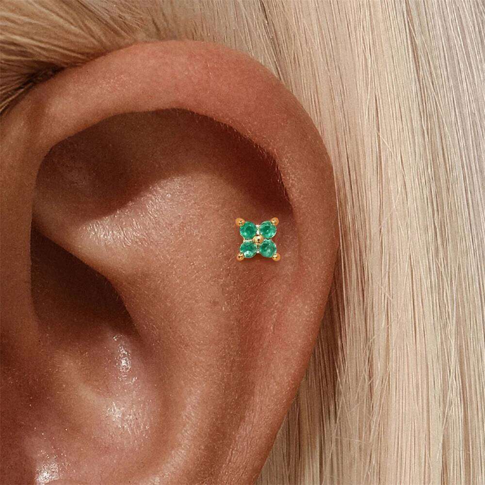 Aide 1PC Natural Chalcedony 925 Sterling Silver Piercing Earrings For Women Simple Green Moss Ear Stud Jewelry Pendientes