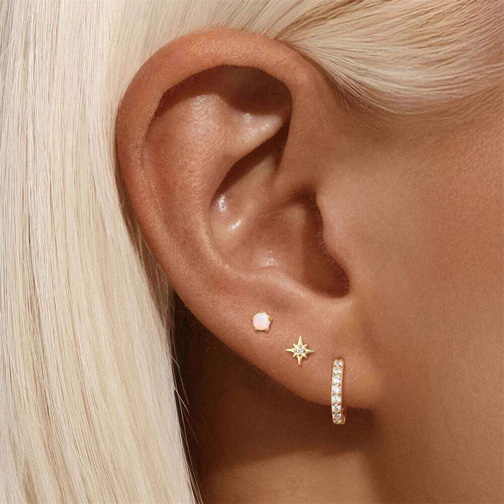 Aide 3pcs Set 925 Sterling Silver Black Zircon Pendientes Stud Earrings For Women Simple Hoop K Gold Elegant Jewelry Party Gift