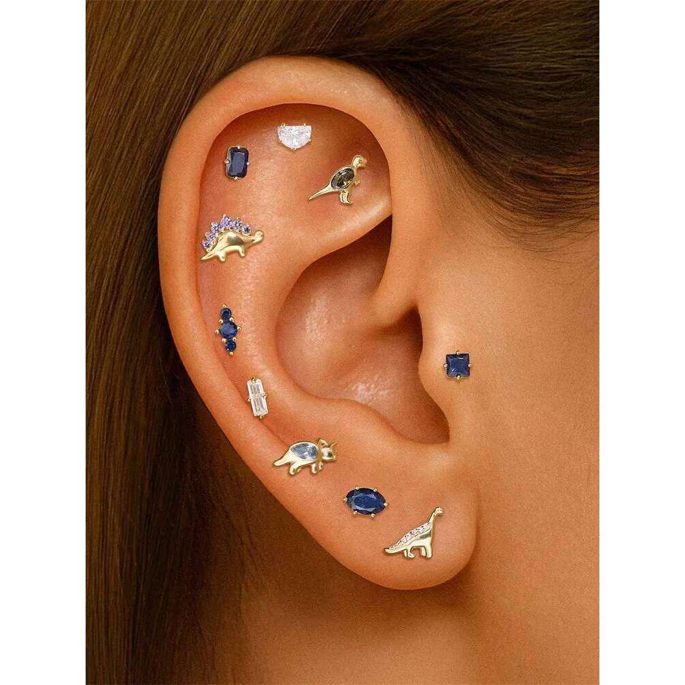 Aide 925 Sterling Silver Bar Hollow Star Stud Earrings Zircon Lightning Ear Piercing Helix Tragus Cartilage Conch Labret Jewelry