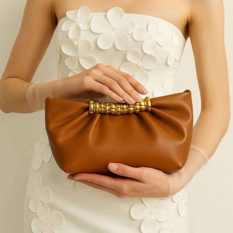 Luxurious Pleated Cloud Women's High-End Elegant Evening Clutch Soft Leisure Fashion Magnetic Latch Coin Leather Pouch