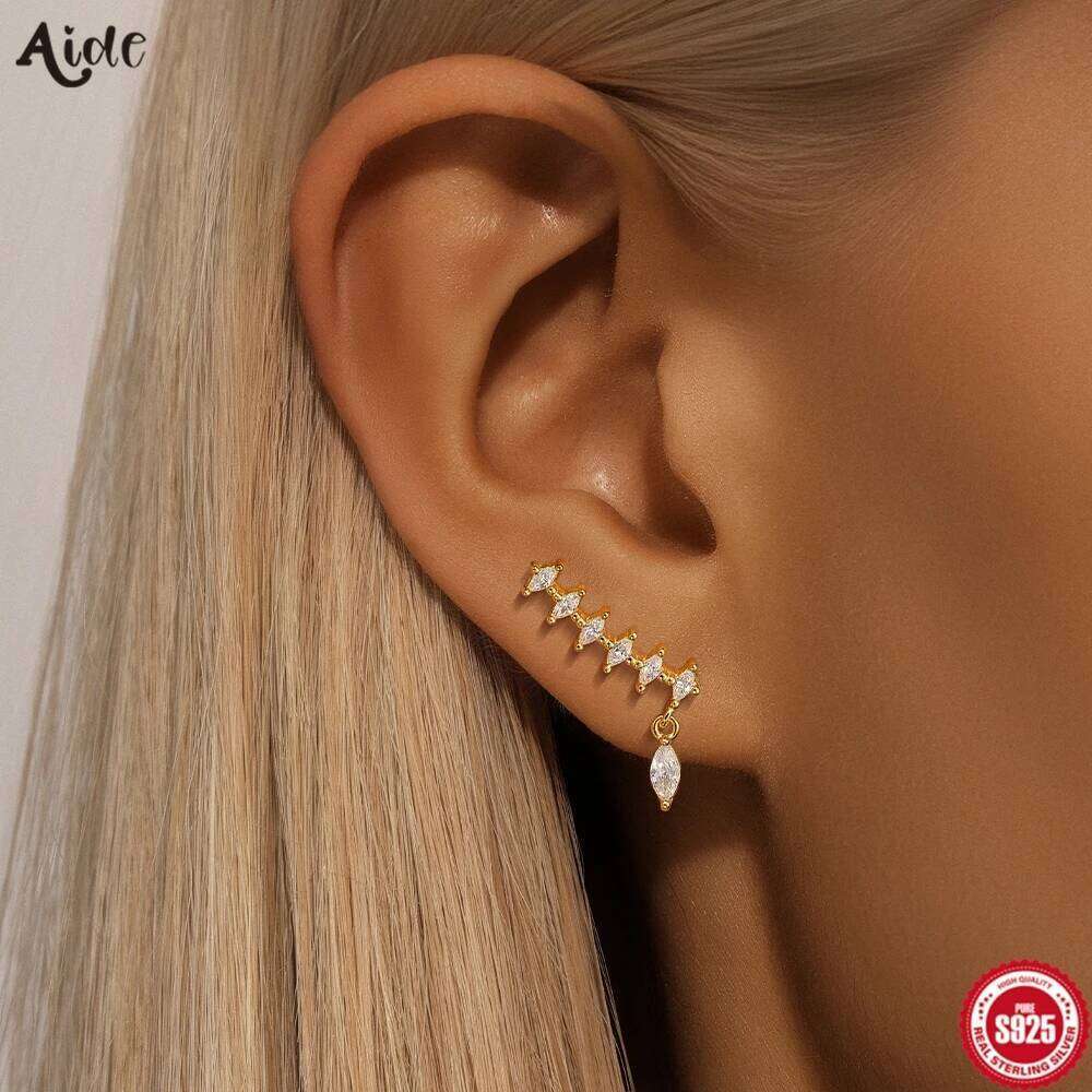 AIDE Dainty Rhombic Cubic Zirconia for Women Exquisite Climber 925 Silver Ear Earrings Newly Designed Trendy Jewelry