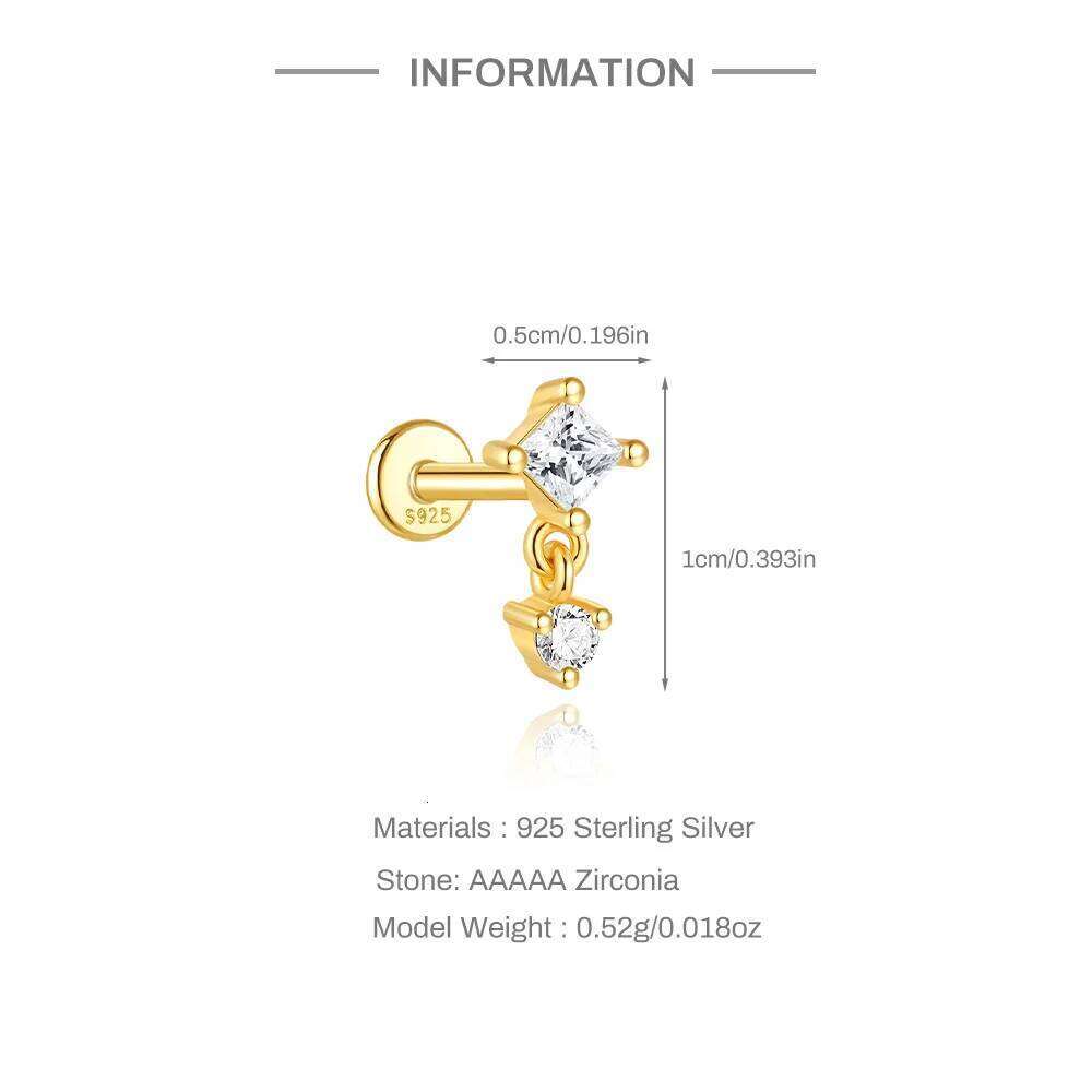 Aide 1PC White Shiny Zircon Cartilage Stud Earrings Spiral Puncture 925 Sterling Silver For Women Ins Ear Bone Earring
