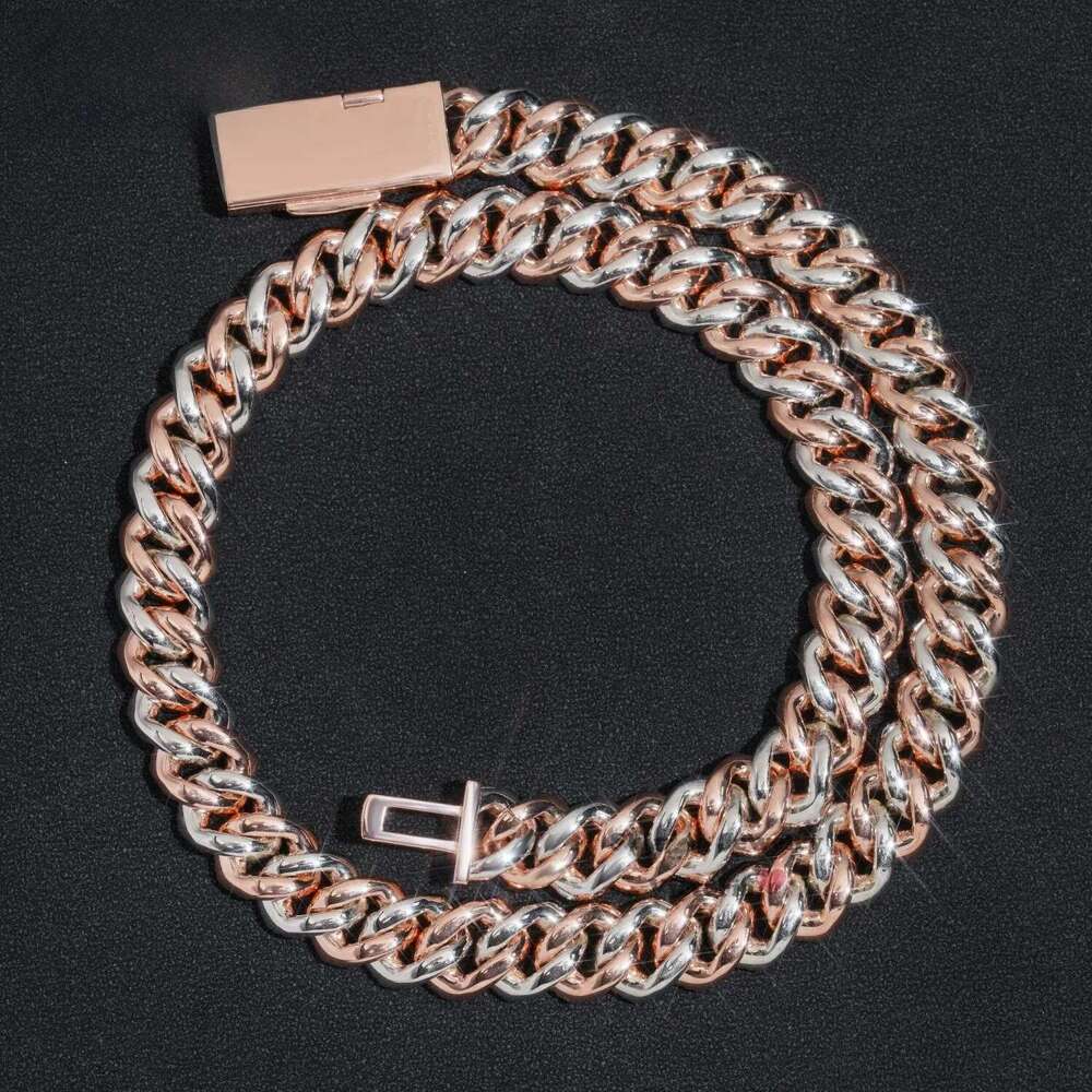 2026 Rose gold plated two tone iced out 10mm 13mm 15mm 925 sterling silver pass diamond tester hip hop jewelry vvs moissanite cuban link chain