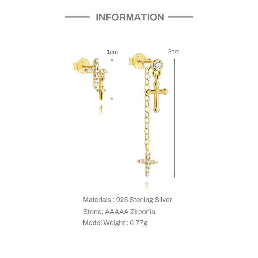 Aide Plata 925 Sterling Silver Cross Hoop Earrings Set For Women Girls Asymmetrical Earring Wedding Aesthetic Aretes Jewelry
