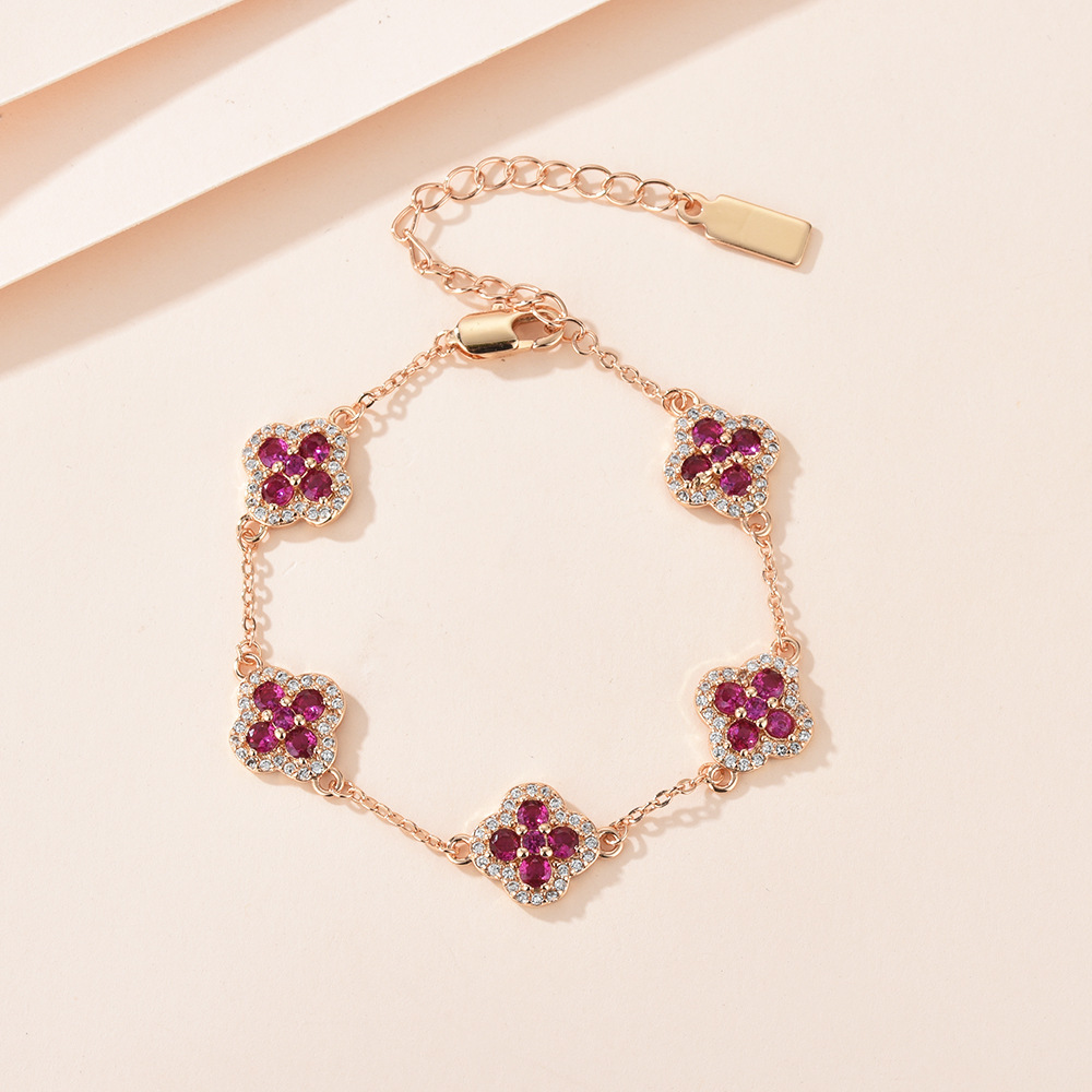 Luxury Brand Designer Jewelry European And American Style Five-Petal Four-Leaf Clover Purple Zircon Flower Niche Versatile Exquisite Design Bracelet F