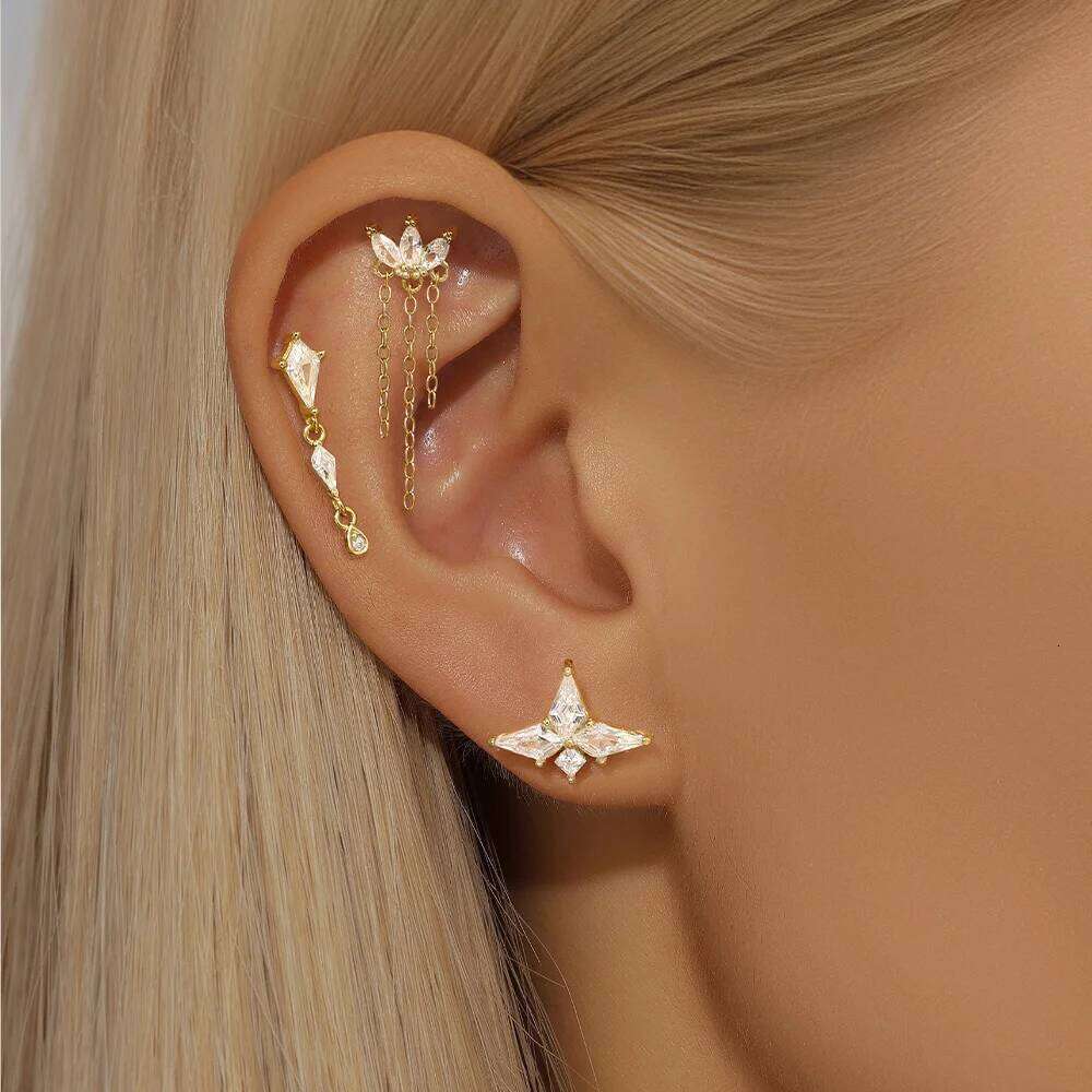 Aide 1PC 925 Sterling Silver Simple New Designs Chain Ball Flat Head Cartilage Piercing Stud Earring For Women Body Fine Jewelry