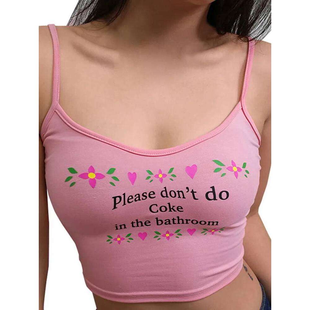 2024 Women Strappy Cotton Letter Print Tank Vest Summer Sexy Short Crop Camis Tees Tops Ladies