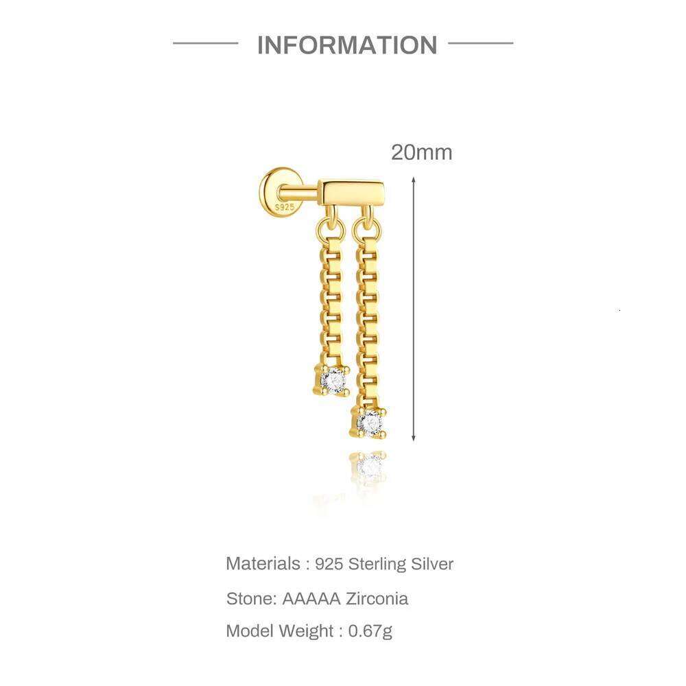 Aide 925 Sterling Shiny Silver Star Moon Pendant Chain Tassel Piercing Flat Back Earrings for Woman Handmake Korea Jewelry 1pc