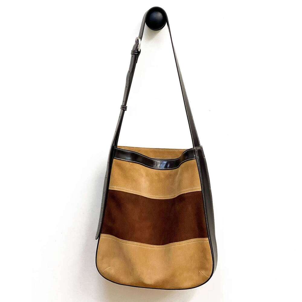 Suede Splicing Contrast Color Tote New Design Frosted Cowhide Vintage Large Capacity Women's One-Shoulder Crossbody Bag Suotong251222
