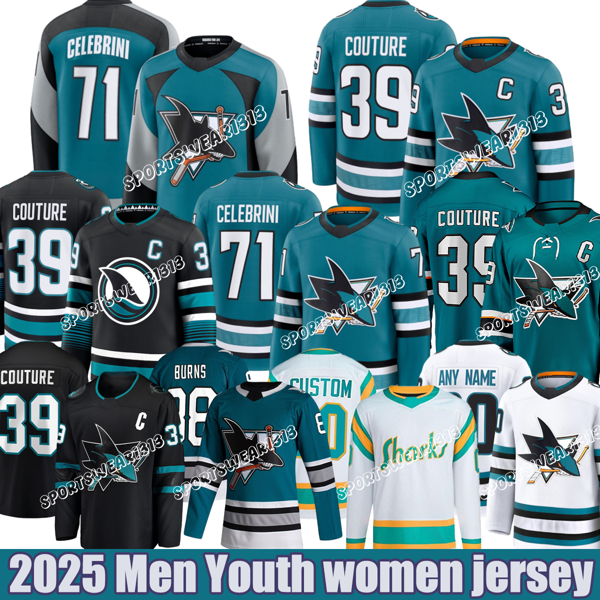 San Jose Sharkss Jersey 71 Macklin Celebrini 39 Logan Couture 64 Mikael Granlund Hockey Jerseys