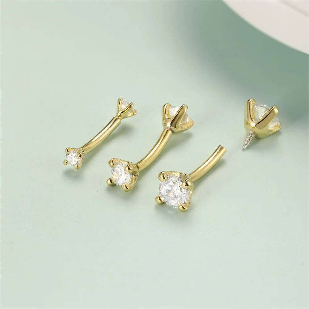 Aide 1piece 925 Sterling Silver Classic Ear Bone Earrings For Women Ins CZ Flat Head Piercing Navel piercing Earring Jewelry