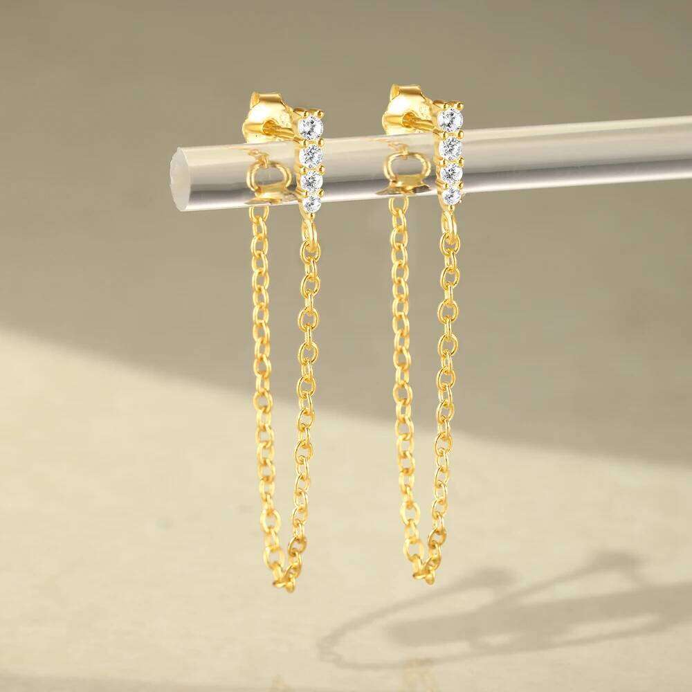 Aide S925 Silver Long Tassel Chain Zircon Stud For Women Piercing Dangle Earring Pendant Wedding Bride Jewel Gift Aretes