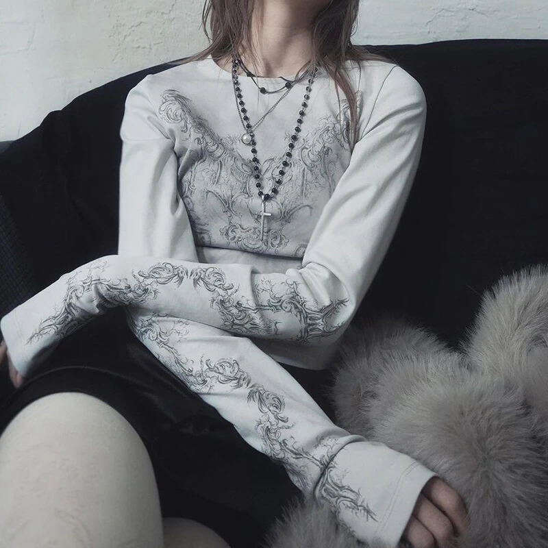 Fashion Cross-Border 2026 Gothic Long Sleeve Trendy T-Shirt Women's Dark New Style Top Wholesale