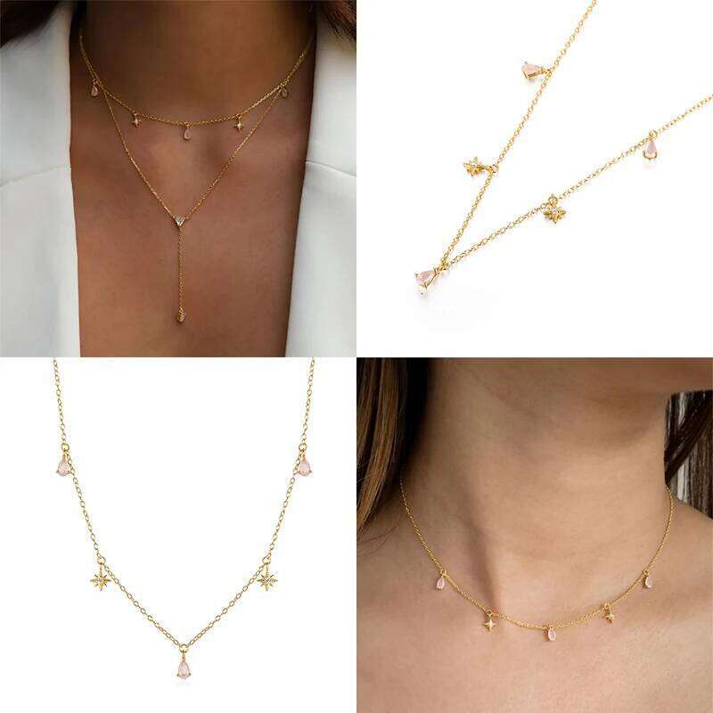 Aide 925 Sterling Silver Zircon Star Charms Necklaces For Women Elegant Luxury 18k Gold Plated Chain Necklace Choker Jewelry